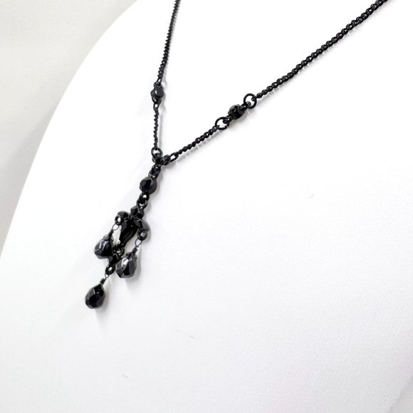 NWT - Guess - Black Beaded Dangle Stationary Pendant Black Chain 16” Necklace - Picture 3 of 8